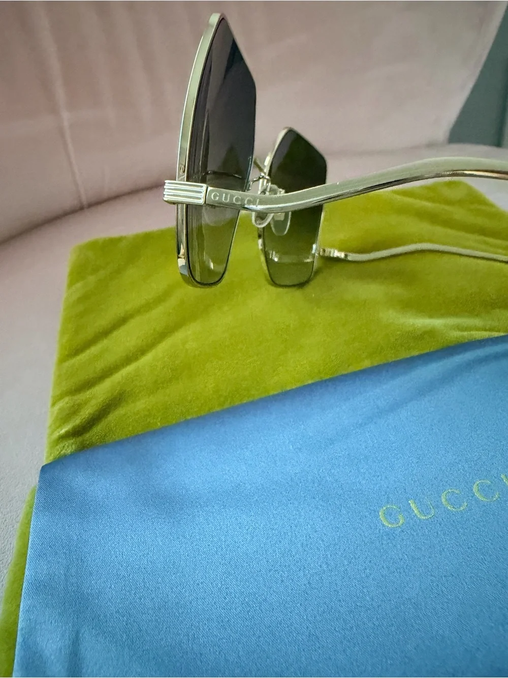 Gucci Women's Gold Frame Sunglasses with Dark Green Lenses